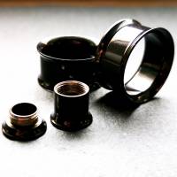 Tunnel, Plug, Ohrstecker, Edelstahl, schwarz, mit Schraubverschluss