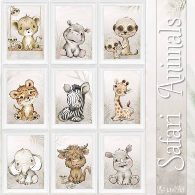 Kinderzimmer Bilder Babyzimmer Poster Wild Safari Tiere Boho Kinderbild | A4