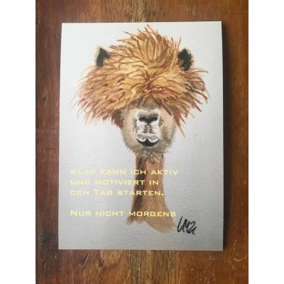 Alpacakarte für Morgenmuffel – Lustige Aquarell-Postkarte von frangipaniART