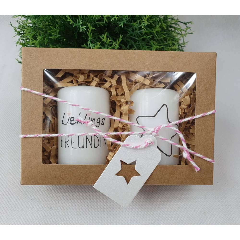 Handverziertes Kerzen-Set in Geschenkbox - Geschenk für beste Freundin - Kerzenset - Geschenk