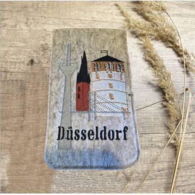 Smartphonehülle bestickt mit DÜSSELDORF Motiven /Schutzhülle Handyhülle Handytasche personalisierbar 