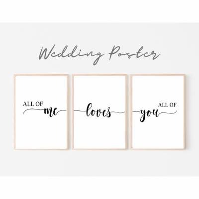 Hochzeit Poster 3er-Set | Wedding | Geschenk Brautpaar Valentinstag | Schrift | Love | Liebe | Druck | Print  romantisch