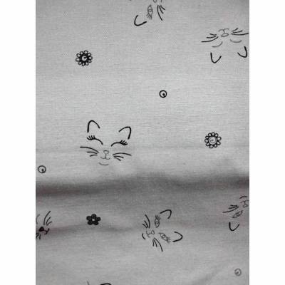 Dekostoff natur mit Katzen, Baumwollmischung, Breite 1,40 m
