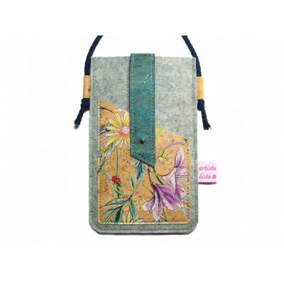 Handytasche zum Umhängen mit Korklasche Crossbag aus Merino Wollfilz Filz Kork Farb- und Größenauswahl