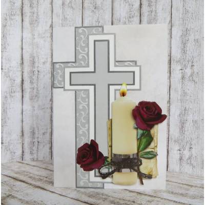Trauerkarte, Kondolenzkarte Kerze mit Rosen