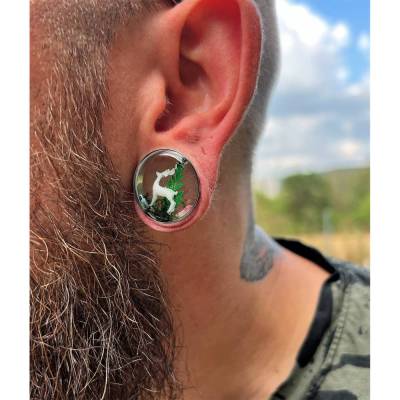  Plug, Hirsch, Waldleben, Harz und Edelstahl, silber oder schwarz, handmade