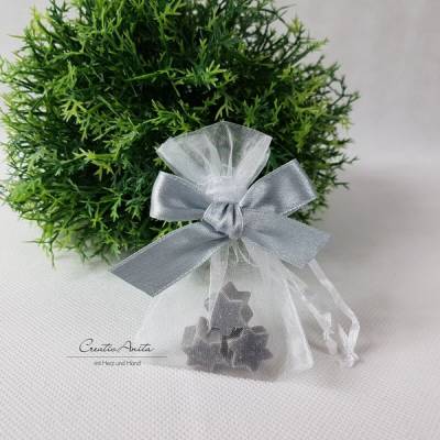 Gastgeschenk Seifensterne Christrose - GRAU - verpackt & dekoriert zur Konfirmation, Taufe, Weihnachten
