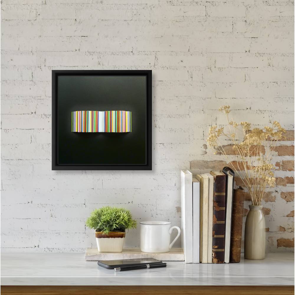 Bunte Streifen auf schwarz // 3D-Wandbild im Objektrahmen Bild 1