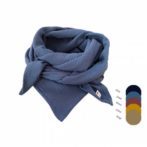 Musselintuch 130x1300 cm für Erwachsene / Musselin Halstuch / Stilltuch aus Musselin in jeansblau