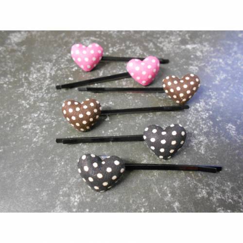 SET 3 Paar Haarklammern mit kleinen Herzen polka dots Stoff 