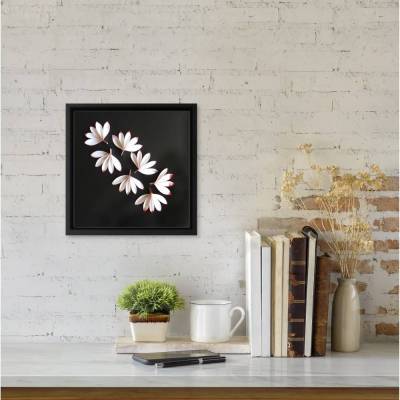 Zarte Blüten auf schwarz // 3D-Wandbild im Objektrahmen