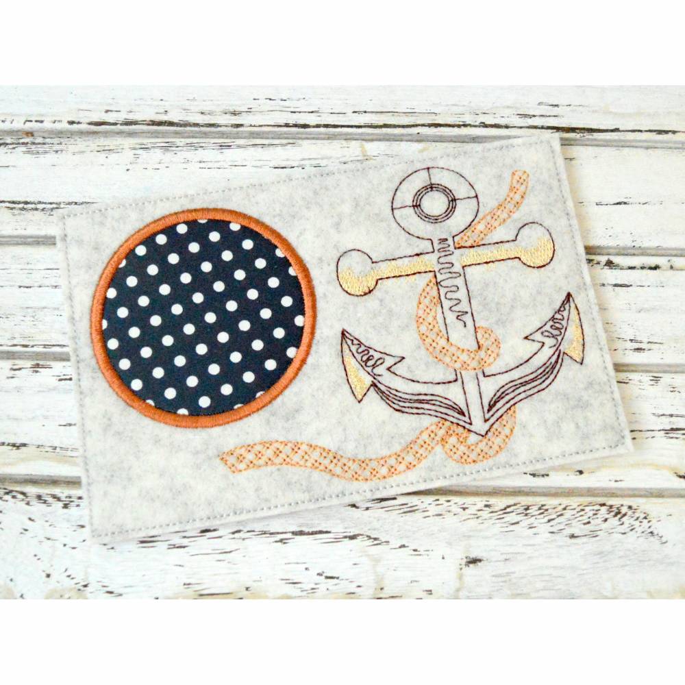 Stickdatei Untersetzer Anker mit Seil MugRug 13x18cm und 13x20cm Bild 1