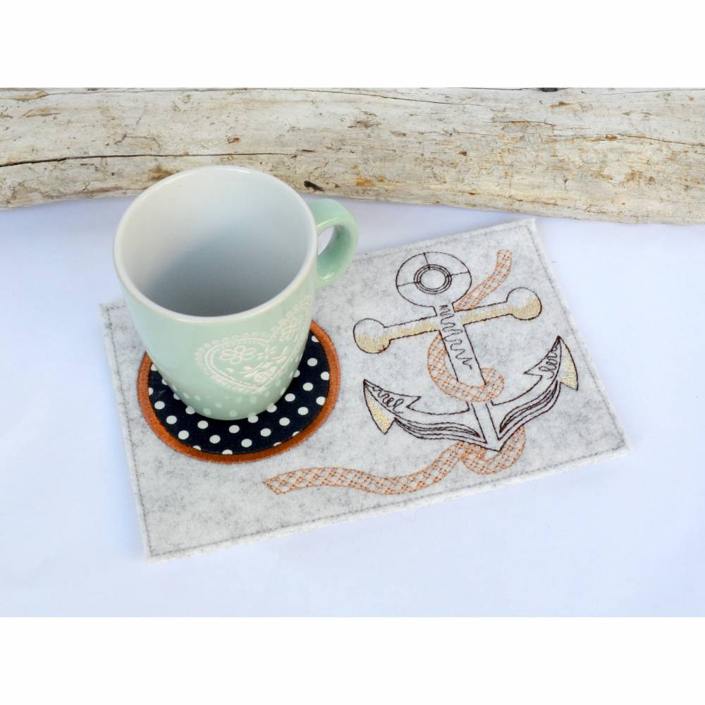 Stickdatei Untersetzer Anker mit Seil MugRug 13x18cm und 13x20cm Bild 2
