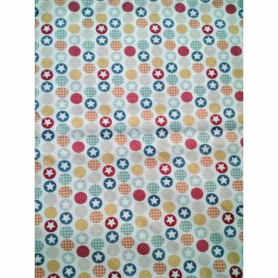 Dekostoff mit Punkten und Sternen, Karos, Streifen, bunter Kinderstoff, 100% Baumwolle, Breite 1,55 m