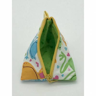 Schnullertäschchen, Pyramidentäschchen mit Reißverschluss, weiß mit bunten Fröschen