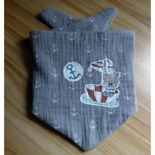 Babyhalstuch maritim - " Kleines Bärchen auf hoher See" / Musselintuch beidseitig tragbar - Dreieckstuch - Spuck