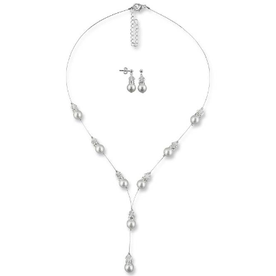 Brautschmuck, Schmuckset Perlen, Ohrringe Perlenkette 925 Silber, Strass Kristalle, Hochzeit Schmuck, Braut Accessoires