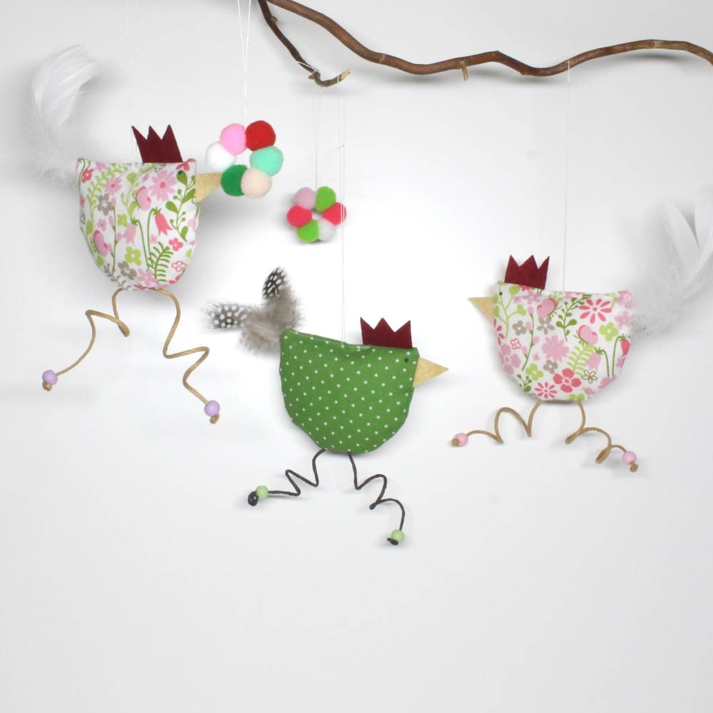 lustige Hühner als 5-teiliges Set, Deko, Fenster Dekoration, Stoffhühner, Küchen-Deko, Geschenkanhänger