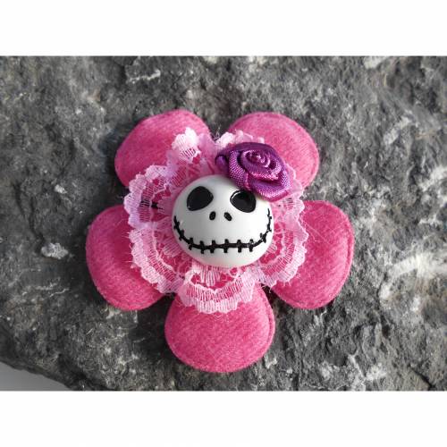 Brosche Skull  Blume Stoff Totenkopf Spitze Rose Pink rosa 