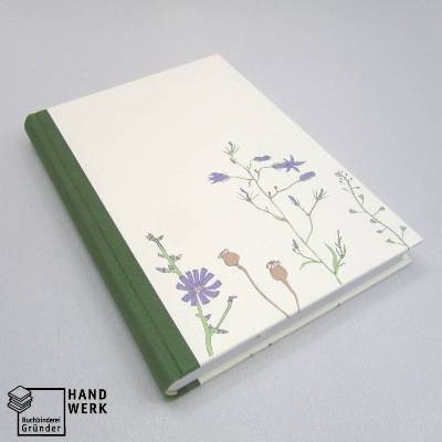 Notizbuch, Flora Fauna, grün, mit Illustrationen, DIN A5, handgefertigt