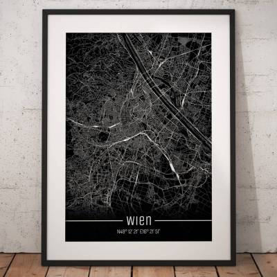 Stadtplan WIEN - Just a Black Map I Digitaldruck Stadtkarte citymap City Poster Kunstdruck Stadt Karte