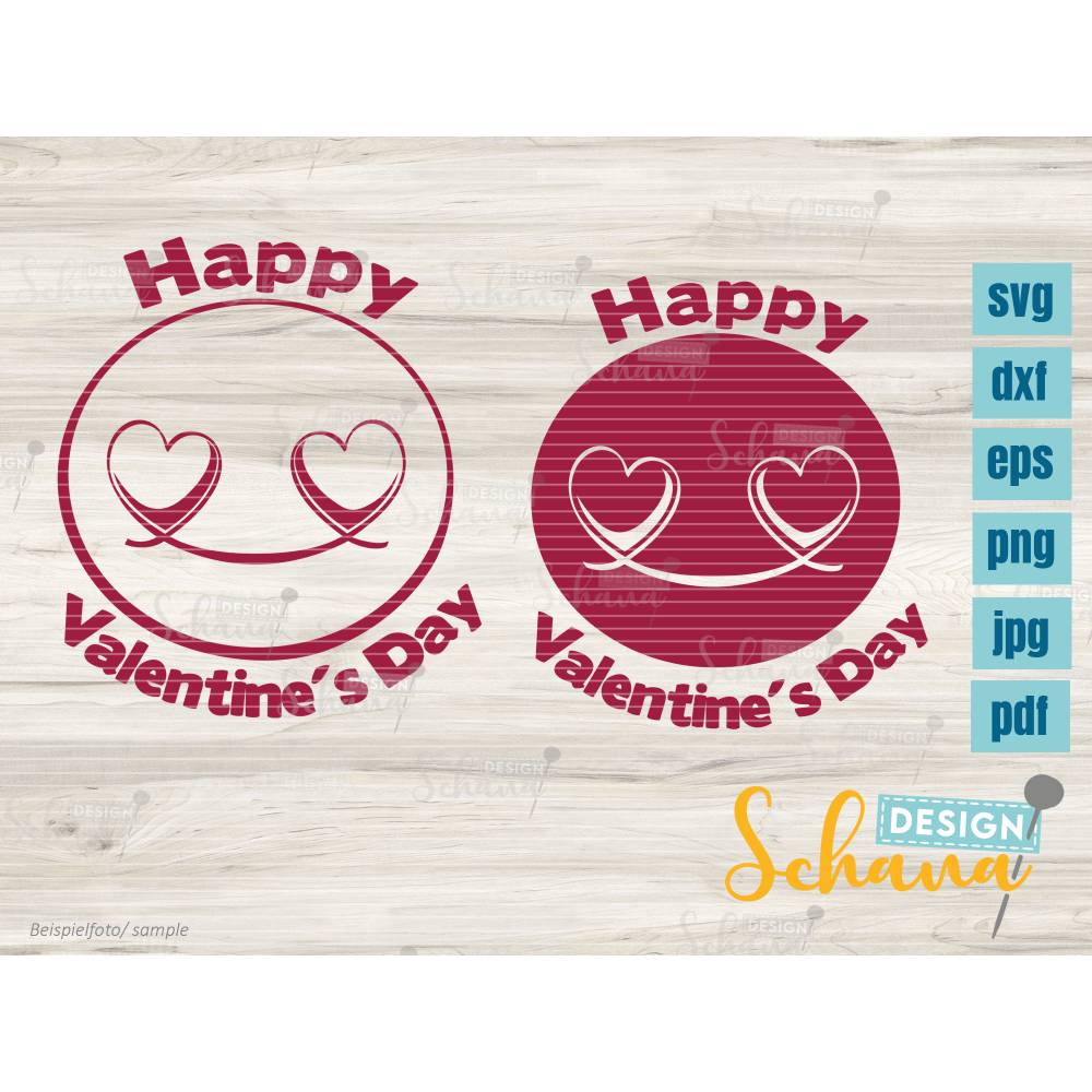 Happy Valentines day Smiley SVG DXF eps png jpg pdf Plotterdatei Liebe fröhliches Emoji Liebe digistamp lasercut Bild 1