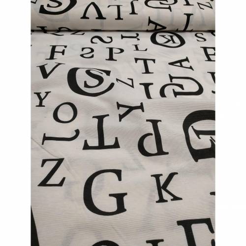 Dekostoff "Buchstabensalat" schwarz/weiß
