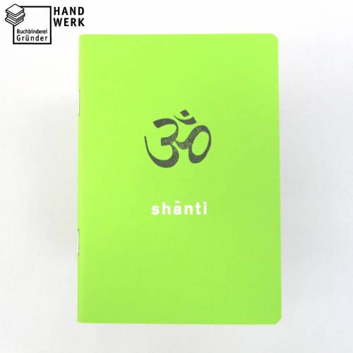 Notizheft, hell-grün, om shanti Frieden, DIN A6, handgefertigt, Recyclingpapier, Chakra