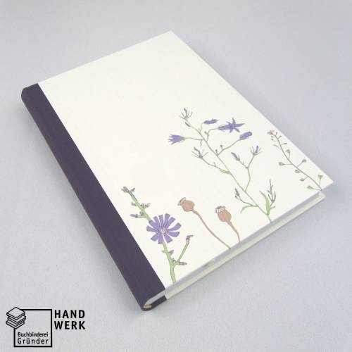 Notizbuch, Flora Fauna, aubergine, mit Illustrationen, DIN A5, handgefertigt