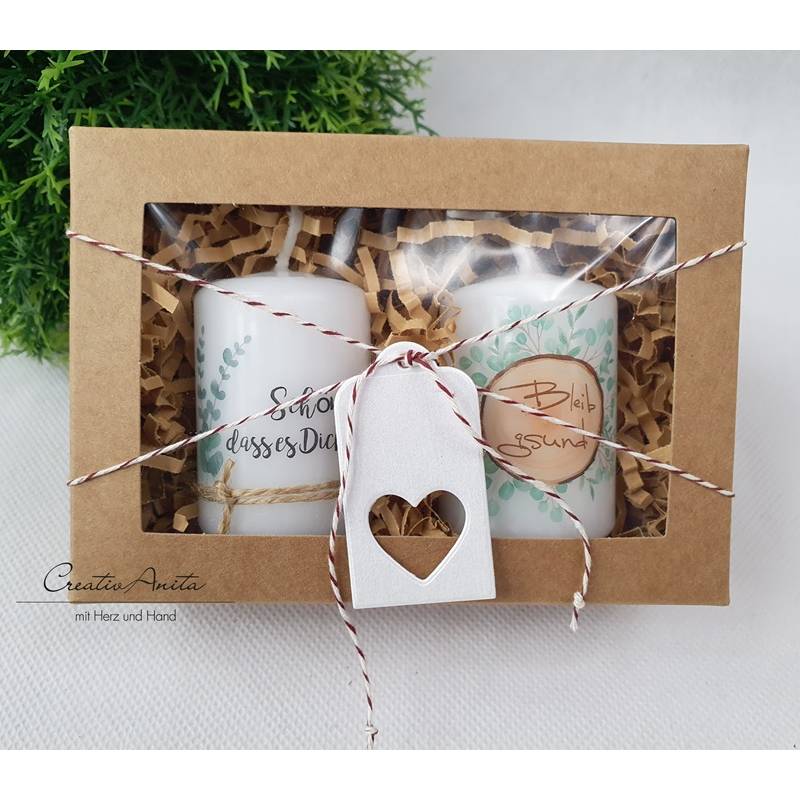 Handverziertes Kerzen-Set in Geschenkbox -Geschenk für Nachbarn-Freunde 