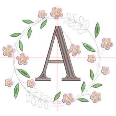 Monogramm  *  A  *  im Frühlings atemberaubendem Blumenkranz - Stickdateien in 5 Größen