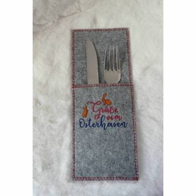 Bestecktaschen Ostern 4er Set – Handgemacht, Filz, Stickerei, verschiedene Farben