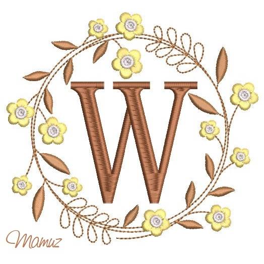Monogramm  *  W  *  im Frühlings atemberaubendem Blumenkranz - Stickdateien in 5 Größen Bild 4