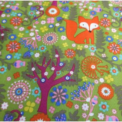 Baumwolle Waldtiere, Fuchs im Wald grün Oeko-Tex Standard 100(1m /7,00€)