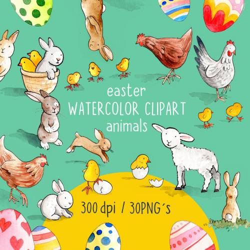 AQUARELL OSTER-BILDER VORLAGEN, Oster-Clipart-Set, Oster-Vorlagen zum Downloaden mit transparenter Hintergrund