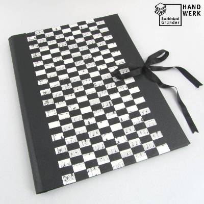 Notenmappe für 32,5 x 24 cm, Mappe mit Klappen, schwarz, Füllhöhe 3 cm, handgefertigt