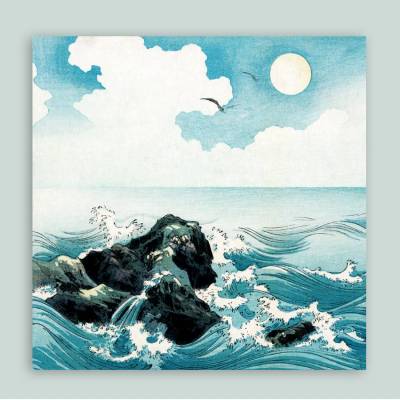 Wandbild Kojima Island - Meer - Berge - Landschaft - Japanische Kunst - Vintage - abstrakter Holzschnitt - Leinwanddruck