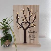 Familienbaum Stammbaum Holzschild Geschenk mit Familien Spruch beleuchtet 42cm hoch