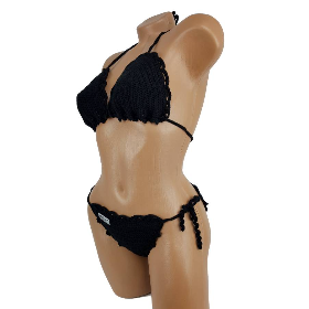 Bikini Damen gehäkelt schwarz Häkelbikini Spezialgarn Bogenkante