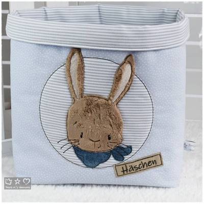 Utensilo hellblau, grau, weiß gemustert mit Hase