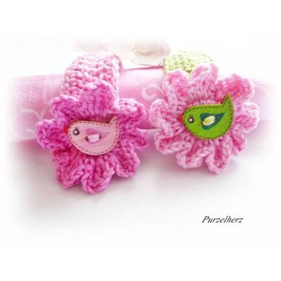 1 gehäkelter Serviettenring mit Holzknopf Vogel nach Farbwahl - Tischdeko,Muttertag,Häkelblume,modern,rosa,grün 