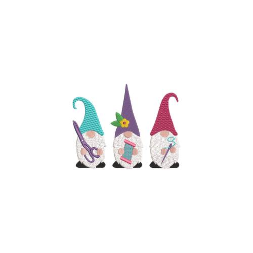 Stickdatei 3 Gnome 13x18 Rahmen Maschinenstickerei Nähen Handarbeiten Schneider Schneiderin Faden Nadel Schere Nähgarn S