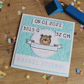 Individualisierbare Glückwunschkarte zur Geburt "Tierbabys" aus der Manufaktur Karla