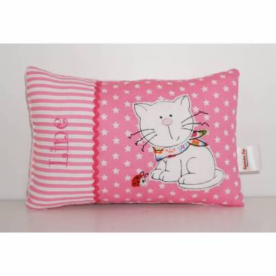 Namenskissen, Kuschelkissen Katze mit Marienkäfer & Name 20x30 cm, Geschenk zur Geburt, Geburtstag