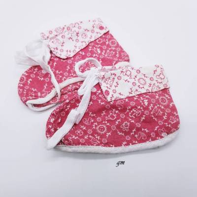 Vintage, Baby Erstlingsschuhe, Krabbelschuhe, Baumwolle,  rosa