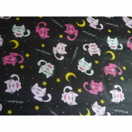 9,70 EUR/m Stoff Baumwolle süße Katzen auf schwarz