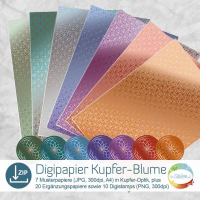 DigiPaper Kupfer-Blume in Kupfer-Optik, mit passendendem DigiStamp zum Sofortdownload, Digitalpapier