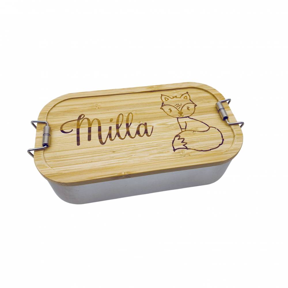 Brotdose Brotbox Lunchbox Blechdose Name Kindergarten Bambus Deckel Kind  Taufe Weihnachten personalisiert Geschenk