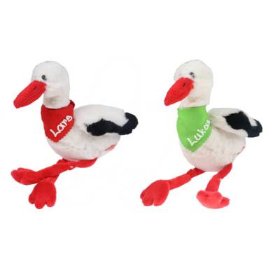 Kuscheltier Storch weiß rot 20cm mit Namen am Halstuch - Personalisierte Schmusetiere für Jungen und Mädchen 