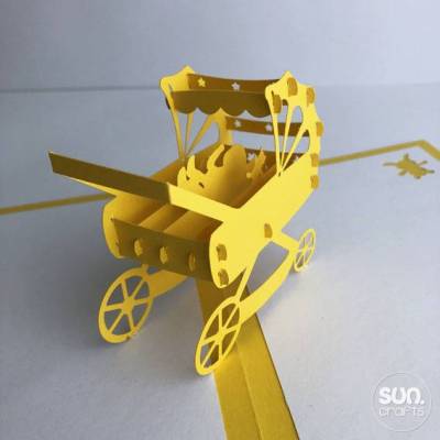 Plottdatei 3D Pop Up Karte Kinderwagen Sterne, Klappkarte zur Geburt; Baby